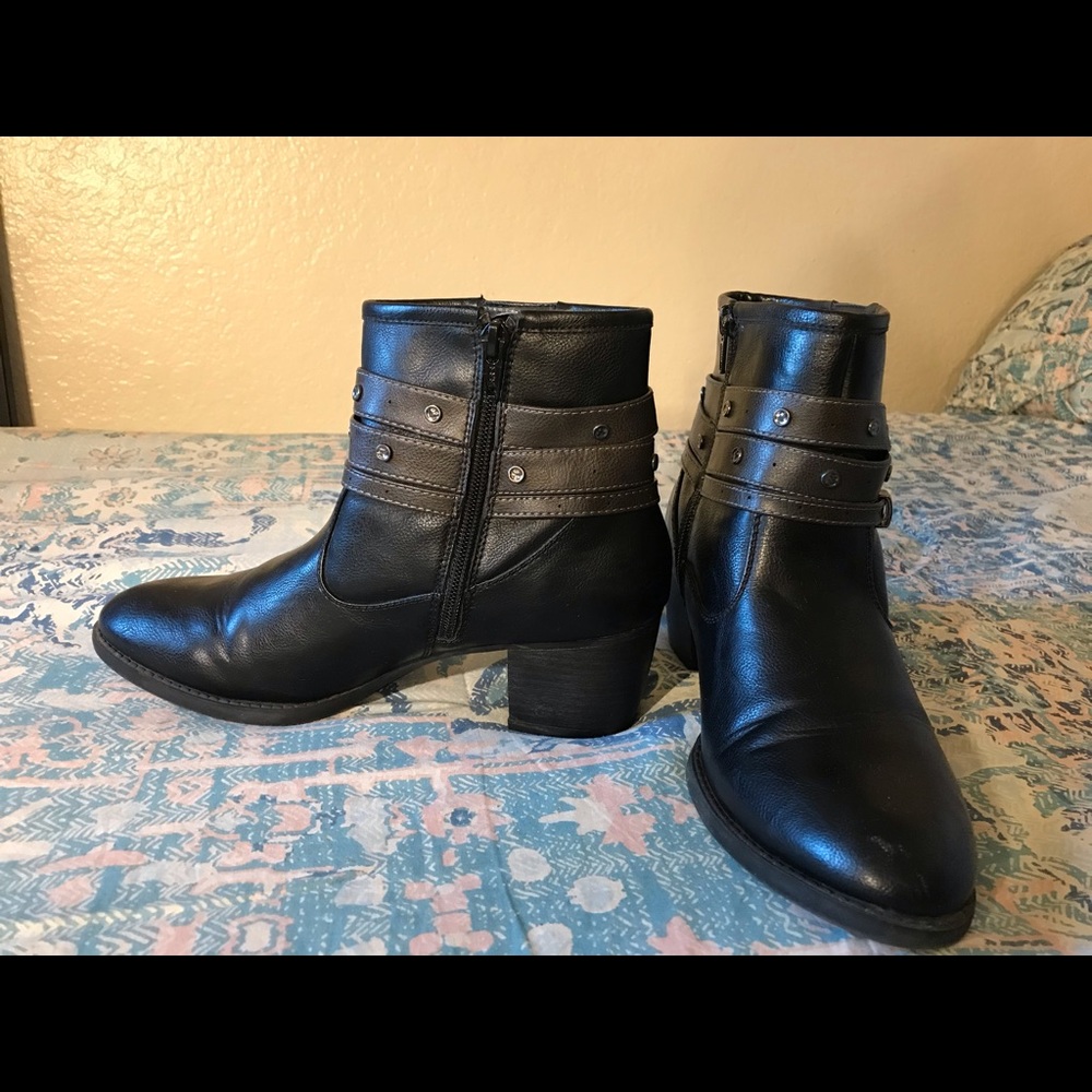 Black faux leather boots